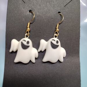 White Ghost Earrings with Gold Hooks